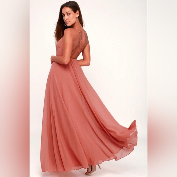 NWT - Lulus Dusty Rose Pink Strappy Maxi Dress Size S - Picture 14 of 14